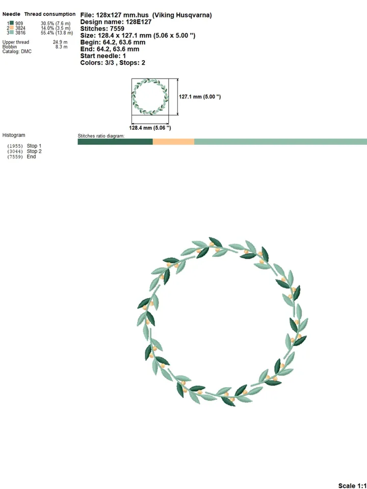 Leaf wreath embroidery design Machine embroidery pattern 3 sizes, Circle frame embroidery files, Floral wreath embroidery designs #R47