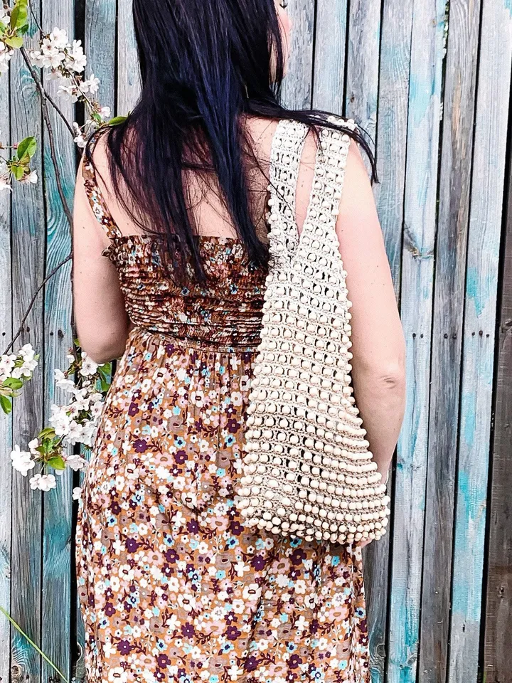 Crochet net bag with beads pattern PDF, grocery bag, market bag, vegan bag, tote bag, farmer bag, eco friendly bag, digital instant