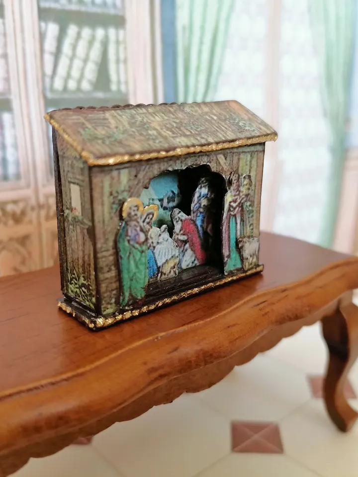 Nativity scene. Christmas miniature. Dollhouse miniature. 1:12.