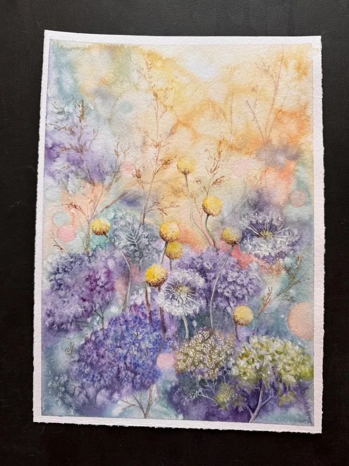 Wildflowers Original Watercolor Painting Meadow Painting Flowers Wall Art
