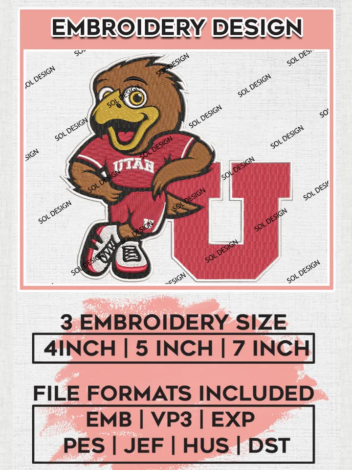 Utah Utes NCAA Team Word Mascot Logo Embroidery Design Files, NCAA Utah Utes Machine Embroidery, NCAA Teams, 3 sizes, NCAA Machine embroidery designs, Digital Download