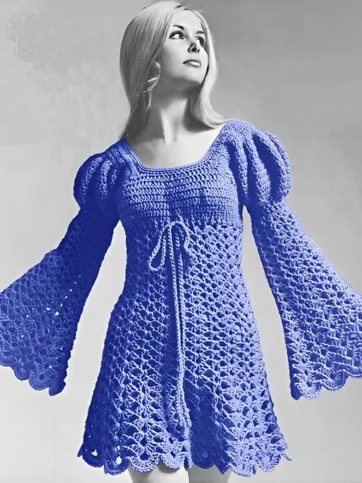 Dress Crochet Pattern ,  easy dress crochet, women dress flared sleeves, dress pattern,