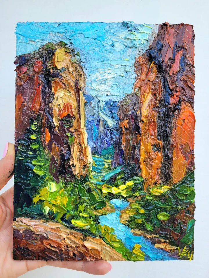Angels Landing Painting Zion Original Art Impasto Oil Painting 6x8 National Park Landscape Mountain Artwork Hiking Wall Art by ArtFromVictoria