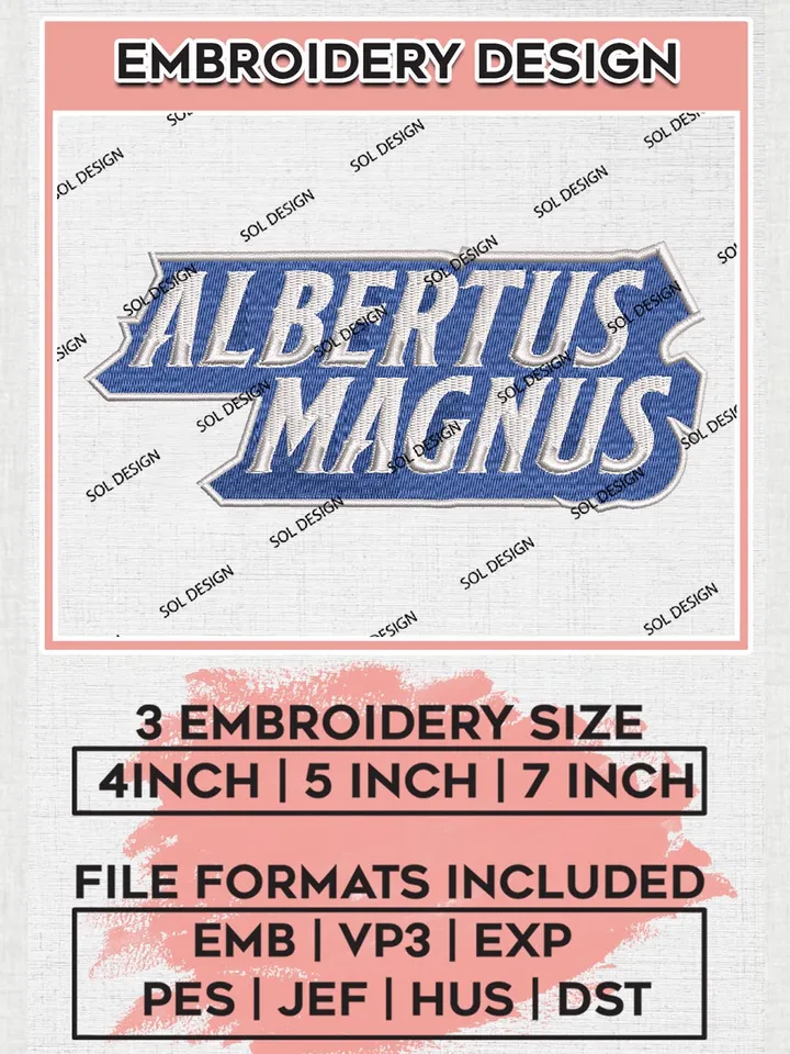 Albertus Magnus College Team Wordmark Logo Embroidery Design Files, NCAA Albertus Magnus Machine Embroidery, NCAA Teams, 3 sizes, NCAA Machine embroidery designs, Digital Download