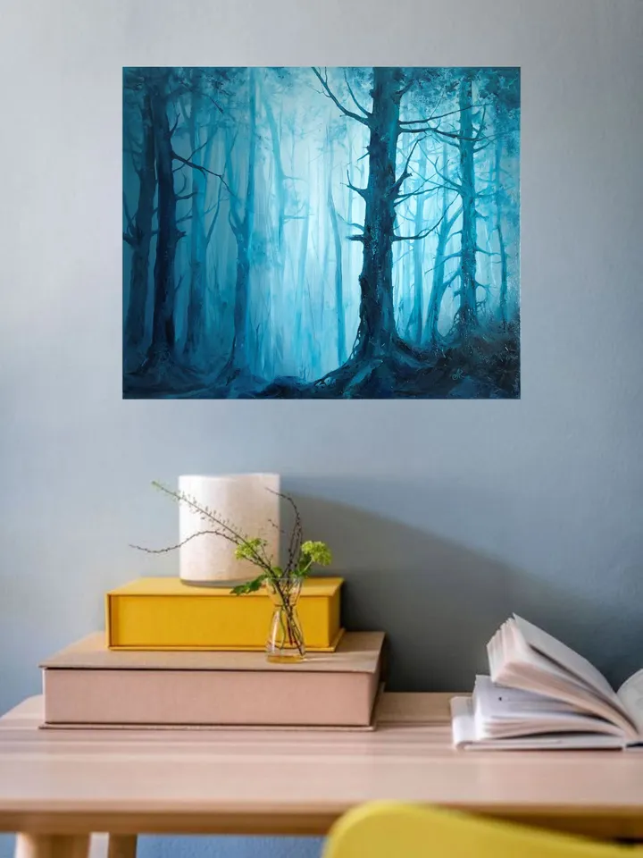 Forest Painting Original Oil Painting on Canvas Foggy Forest Landscape Artwork Misty Forest Painting