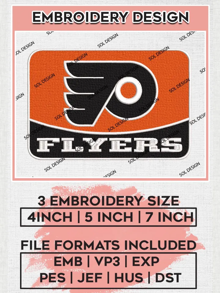 NHL Flyers Logo Embroidery Files, NHL Philadelphia Flyers Embroidery Designs,  NHL Embroidery Designs, NHL Machine Embroidery Designs, Digital Download