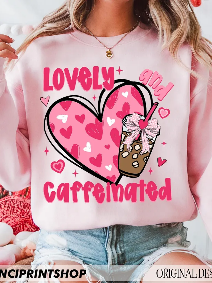 To Be Lovely & Caffeinated Png, Coffee Valentine Png, Valentine's Day Png, Coffee Valentine Heart Png, Coffee Lover Png, Valentine Bow png