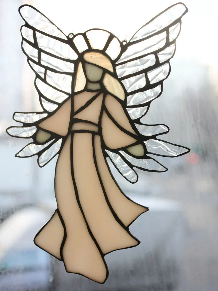 White Angel, Tiffany Stained Glass, White Angel Suncatcher, Stained Glass Angel, Hanging Glass Angel Decoration, Stained Glass Angel Hanging, Glass Angel Window Charm, Angel Figurine in Stained Glass, White Guardian Angel Suncatcher, Celestial Angel Glass