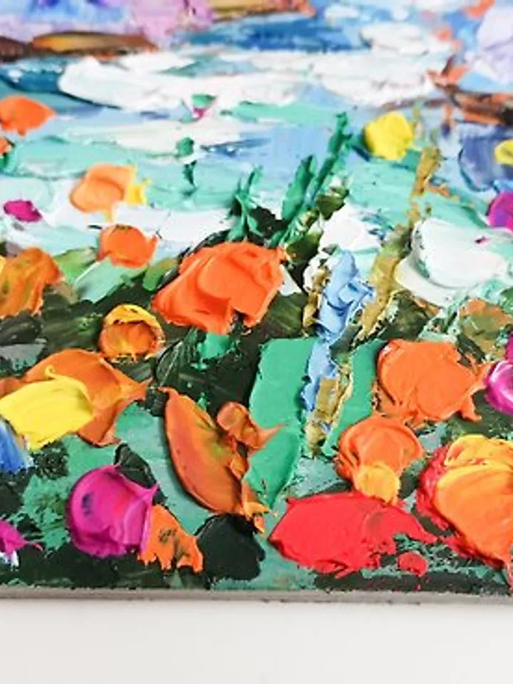 California Poppy Painting Original Art Impasto Oil Painting landscapes Sea