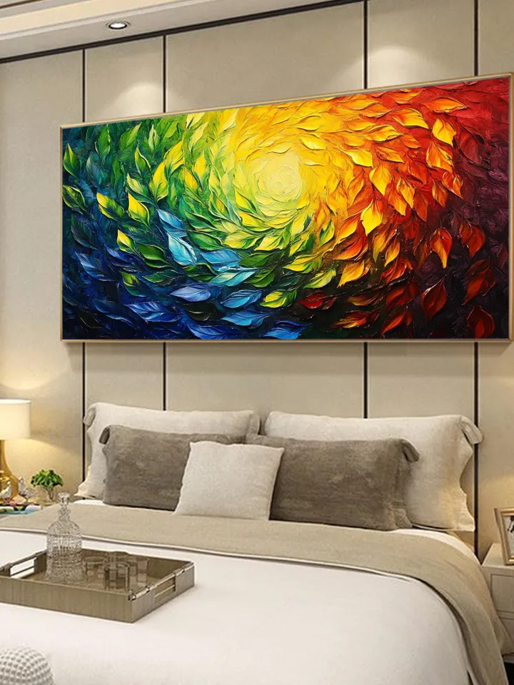 Abstract Rainbow Leaves Painting, Textured Impasto Art, Colorful Wall Art, 3D Canvas Art, Modern Art, Large Wall Decor, Living Room Decor