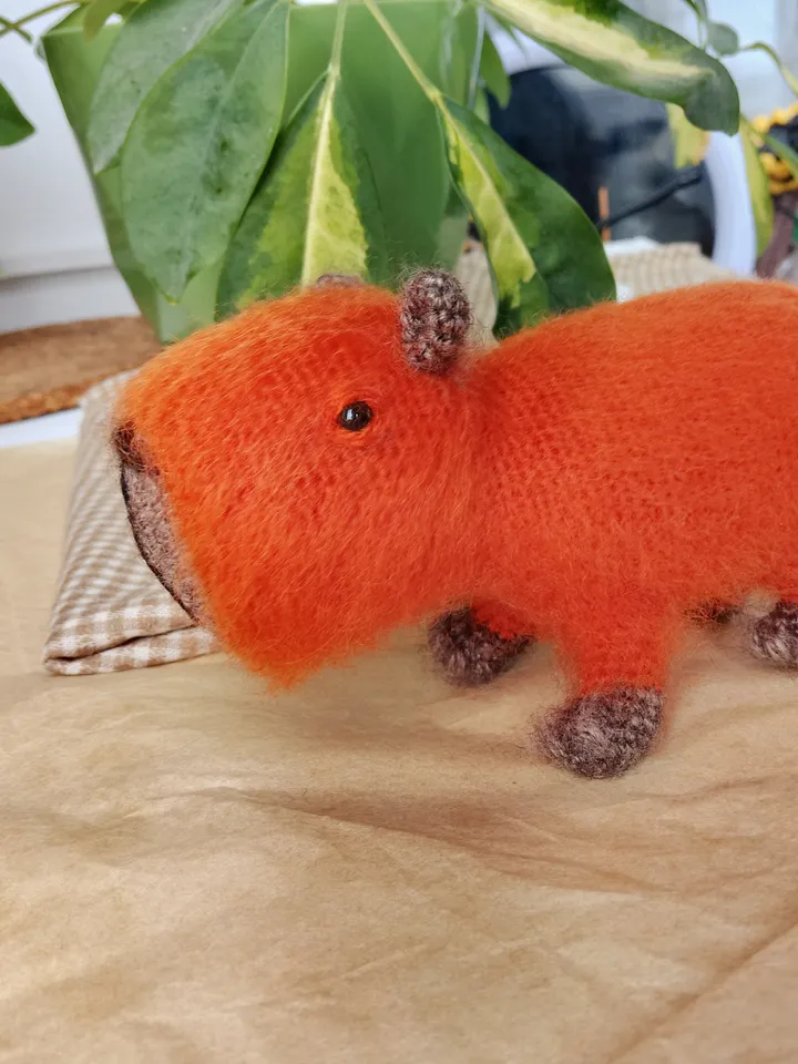 Capybara soft toy orange cute. Holiday gift. Stuffed capybara plush toy