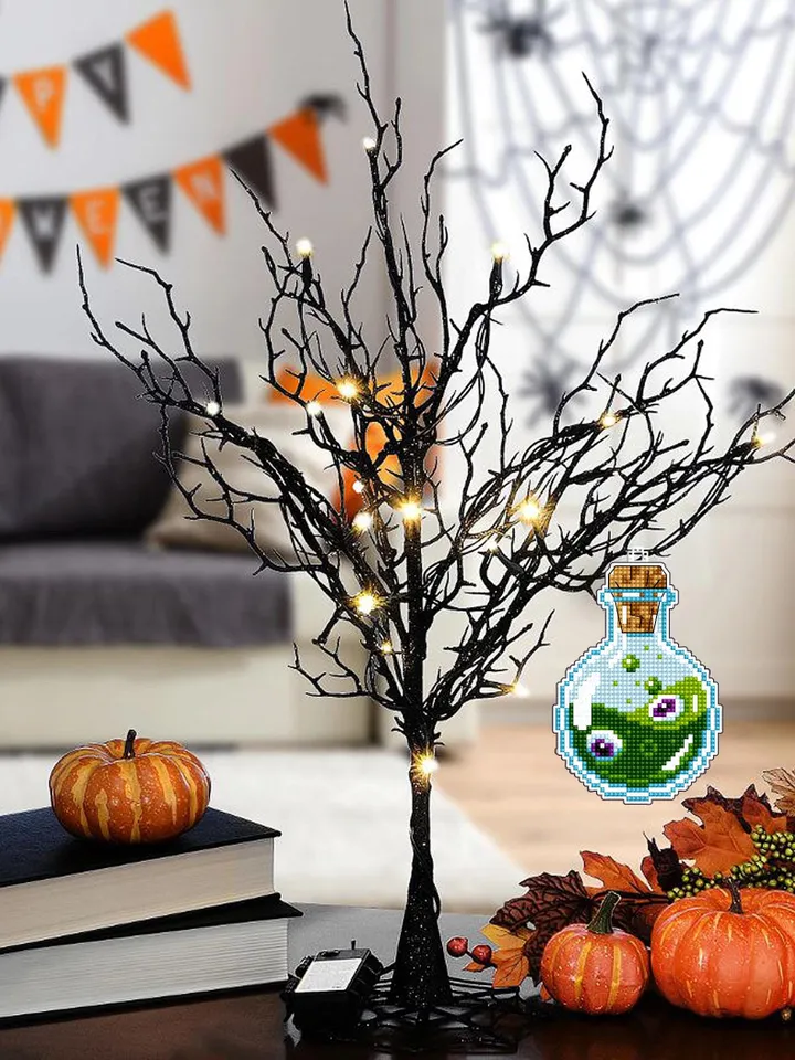 Potion bottle cross stitch pattern PDF download Double-sided Halloween ornament cross stitch chart, Halloween tree decor, Witch bottle #H72