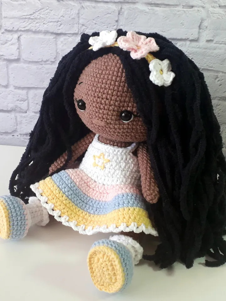 Crochet little doll, dark skin doll, crochet baby doll, crochet doll Anna, rag doll for baby, good gift
