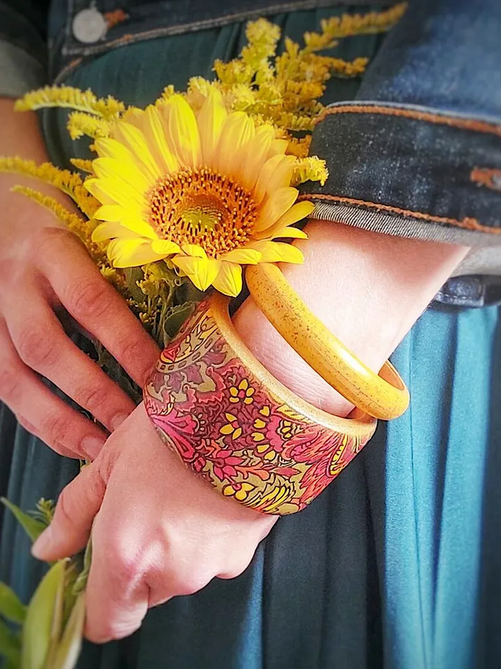 Set of wooden bracelets with pattern boho style bracelets for women Jewelry