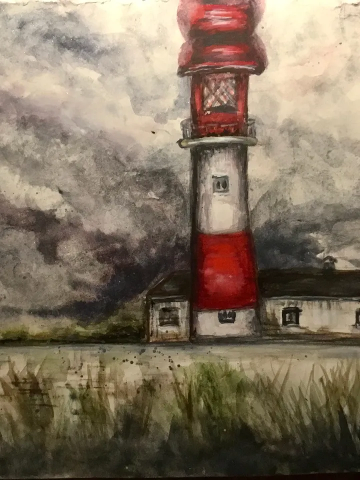 Lighthouse original watercolour painting,lighthouse in the fields,house painting,landscape painting,unique gift,decor,lighthouse wall art.