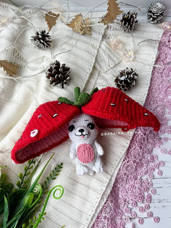 PDF Crochet Strawberry Fox Amigurumi Pattern, Crochet Fruits Pattern, Cute amigurumi fox, Crochet Amigurumi fruit Toy, Small Toy Pattern
