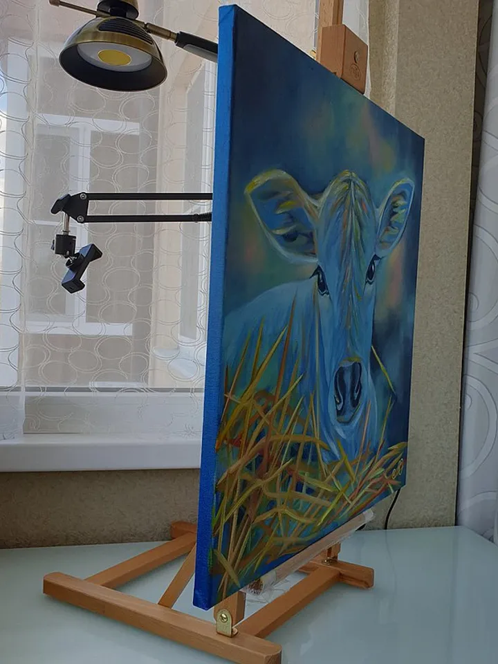 Cow Painting Animal Original Art Baby Cow Wall Art Canvas Oil Painting