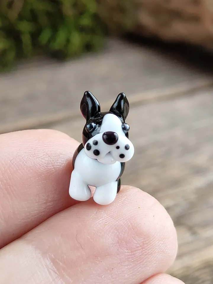 GLASS FIGURINES Boston terrier figurine Terrier GIFT Dog ornament Dog art Glass Dog decor Glass terrier art Miniature animals Tiny french