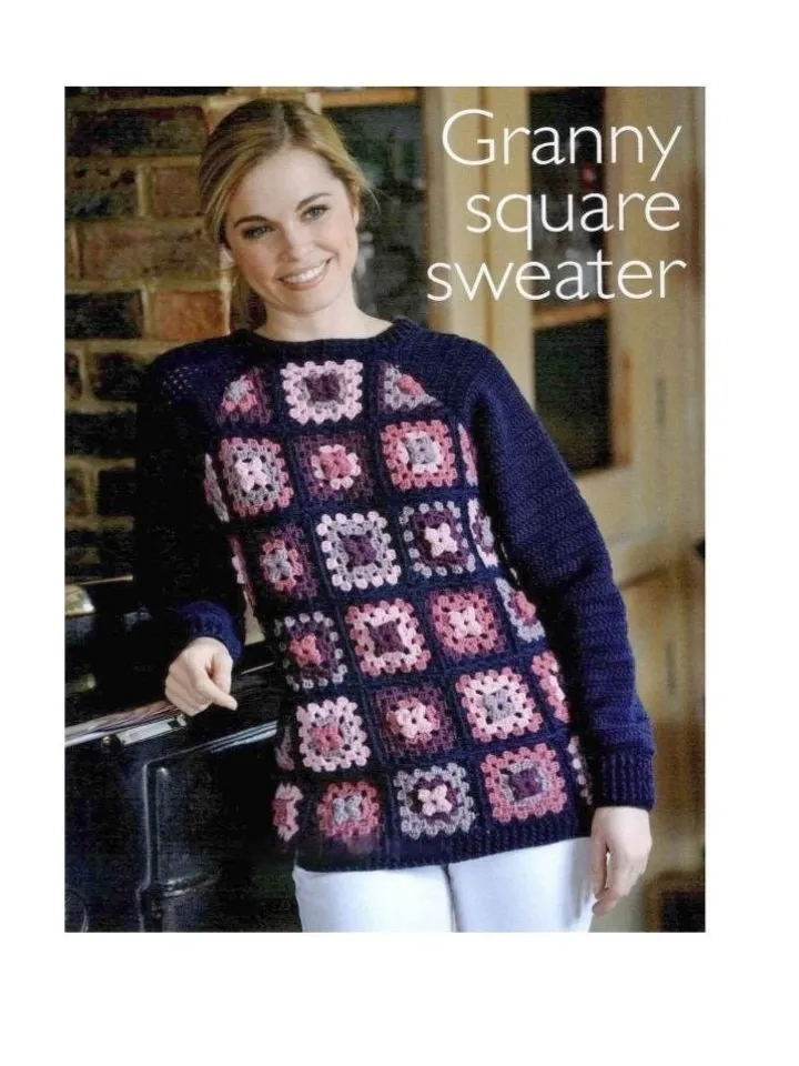Sweater granny squares, crochet pattern sweater granny square, pdf