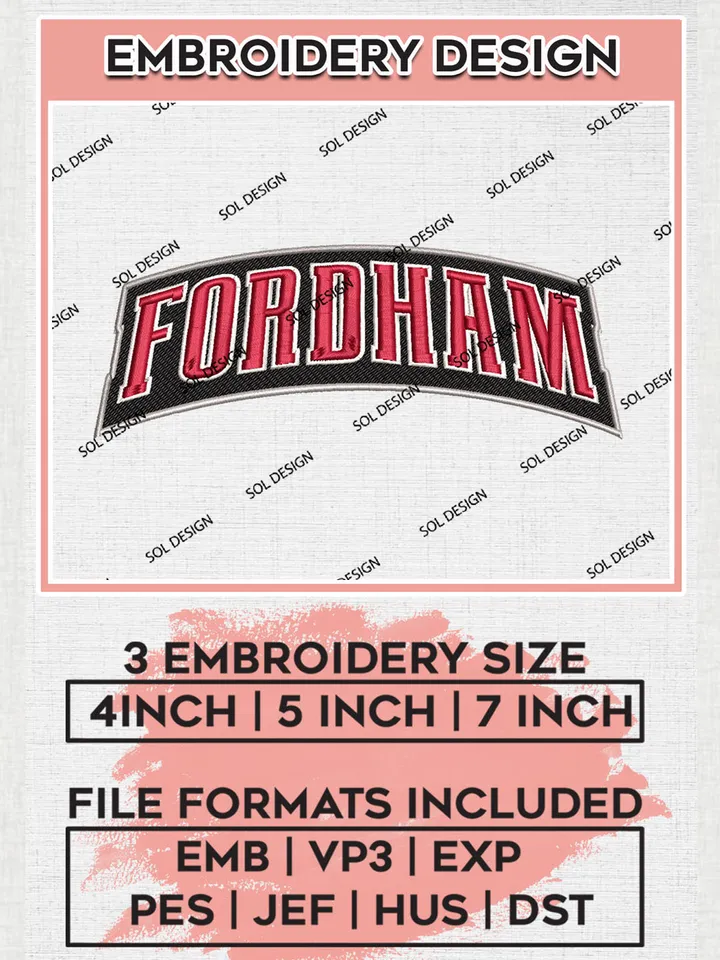 Fordham Rams Team Word Logo Embroidery Design Files, NCAA Fordham Rams Machine Embroidery, NCAA Teams, 3 sizes, NCAA Machine embroidery designs, Digital Download