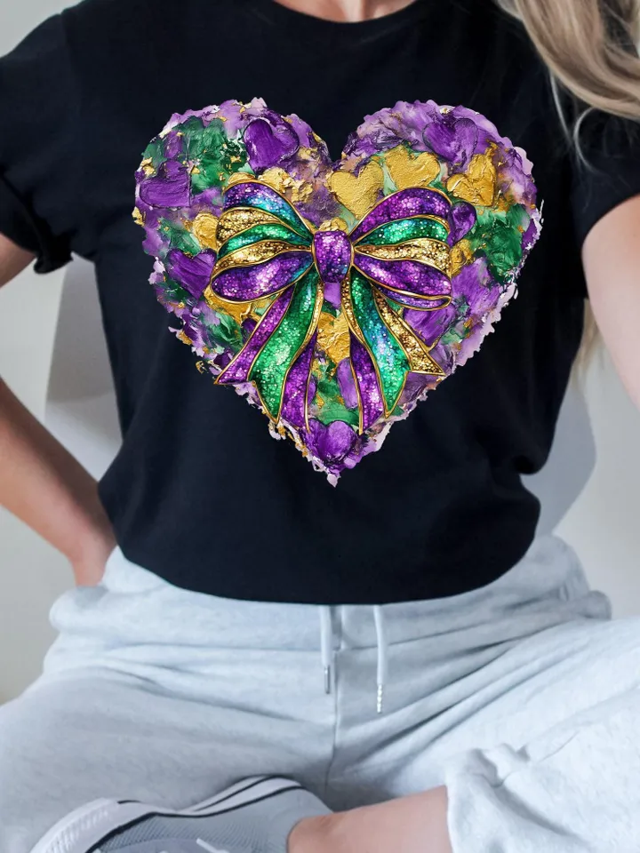 Mardi Gras Bow Sublimation PNG Coquette Bow Mardi Gras Shirt Mardi Beads Louisiana Festival Shirt New Orleans Carnival Glitter Bow Shirt
