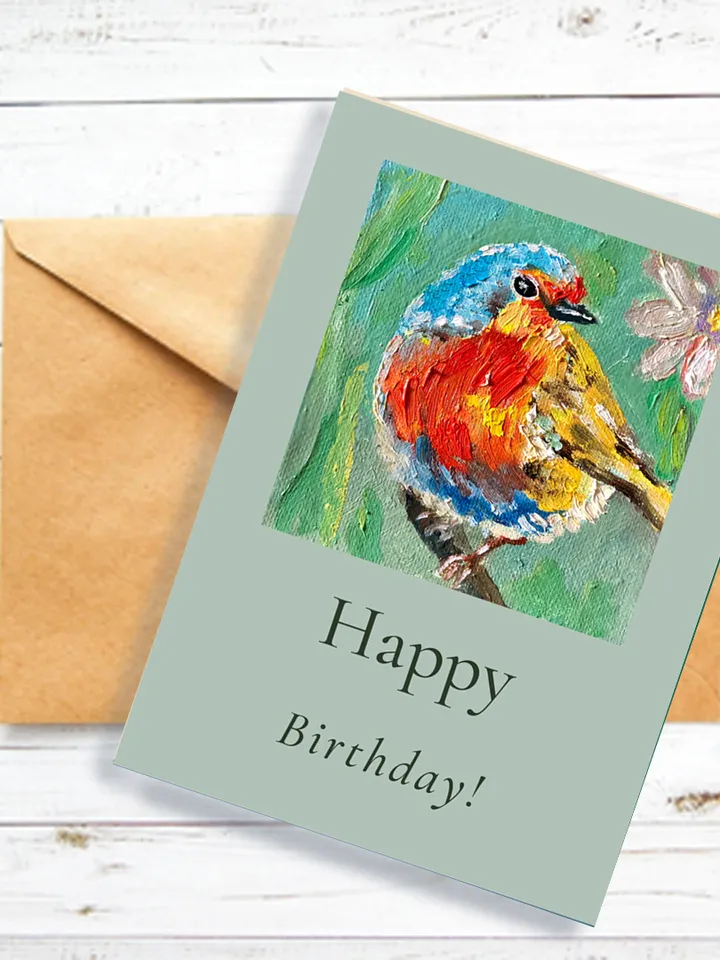 Digital Download, Bird Birthday card, Robin Digital Greeting Card, Printable bird, Birthday E-Card