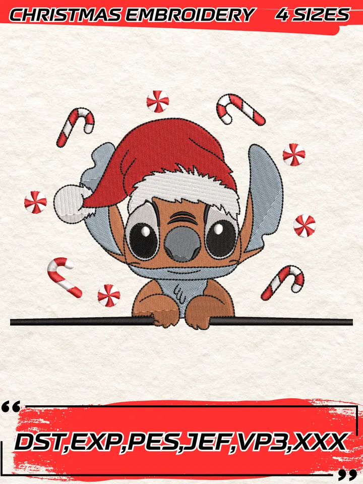 Christmas Stitch Candy Embroidery Design,Stitch Christmas Embroidery Design,Christmas Embroidery Design,4 Sizes,Digital Download