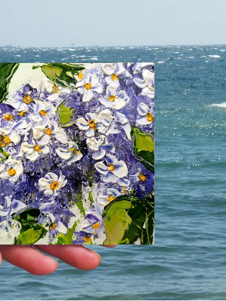 Lilac Painting Flower Original Art Impasto Oil Painting 4x4 painting Floral Small Painting by ArtProkopaloSv