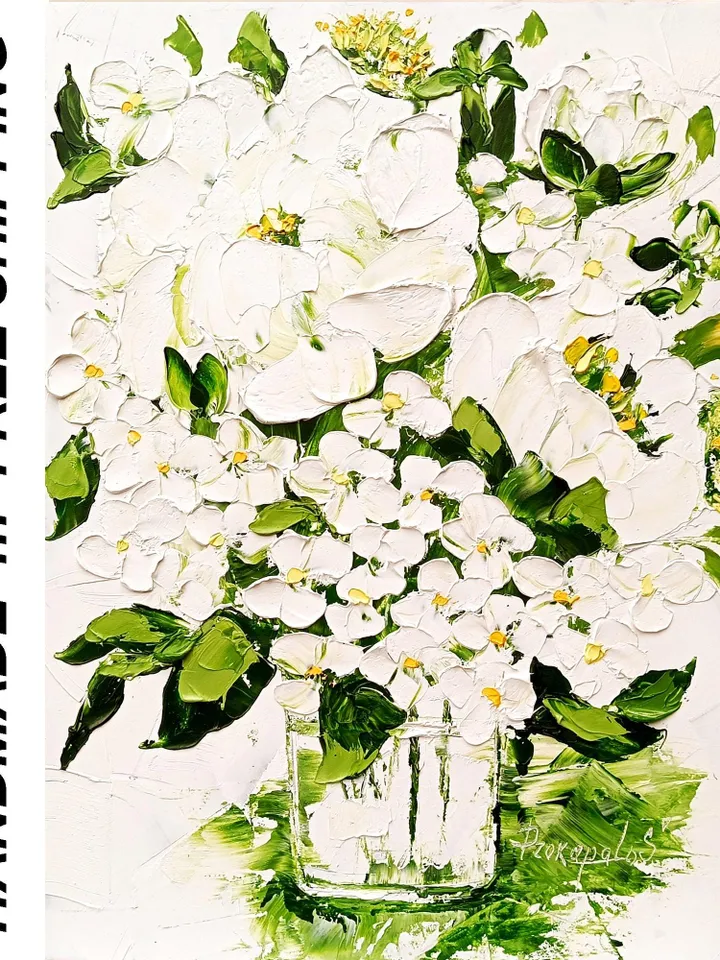 Hydrangea Painting Peony Original Art Impasto Oil Painting Floral oil painting Bouquet in Vase Painting 16x12 inch
