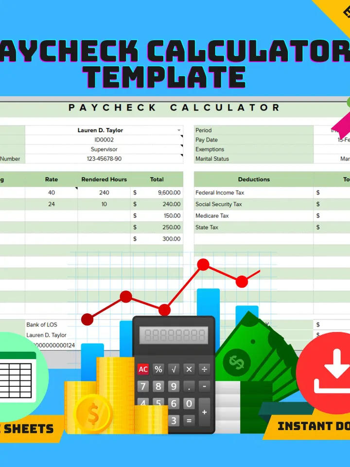 Payroll and Paycheck Calculator Template, Sheets Salary Calculator, Digital Download, Easy-to-Use Income Deduction Tracker for Budgeting