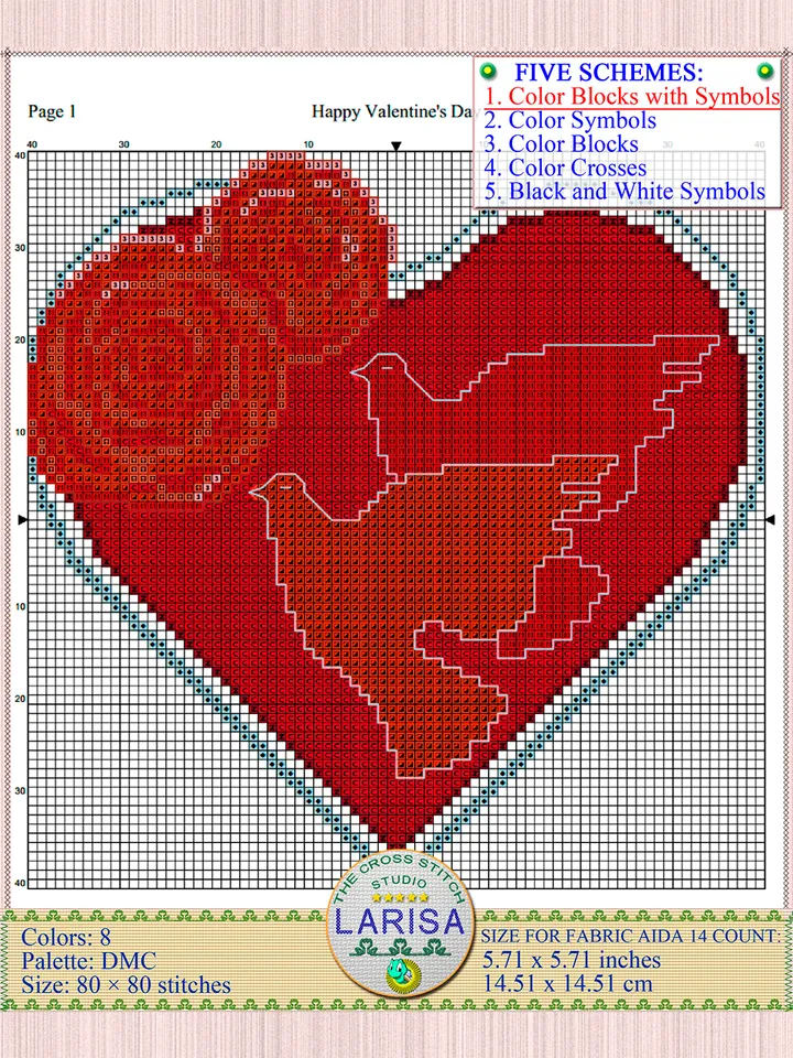 Happy Valentine’s Day Cross Stitch Pattern | Pigeons | Heart