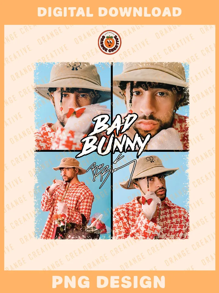 90s Bad Bunny In Panama Hat Bootleg T-shirt PNG, 90s Bootleg Template, Graphic Bad Bunny PNG Files, Custom Bootleg Rap Tee, Digital Download