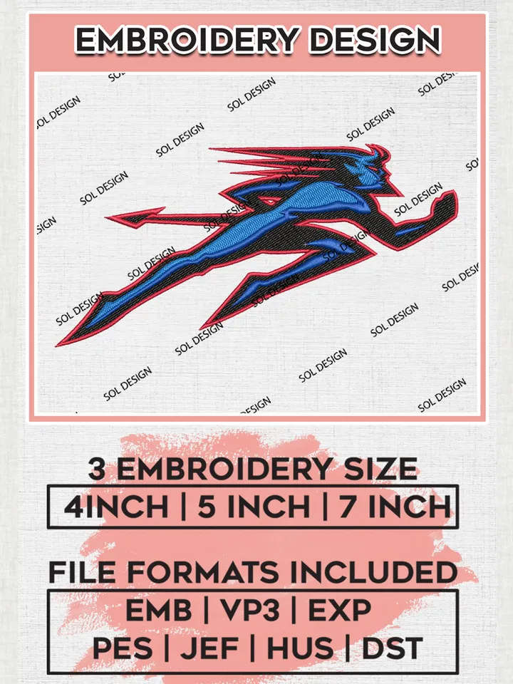 DePaul Blue Demons Team Mascot Logo Embroidery Design Files, NCAA DePaul Blue Demons Machine Embroidery, NCAA Teams, 3 sizes, NCAA Machine embroidery designs, Digital Download