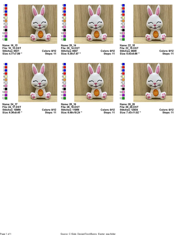 ITH Easter Bunny toy soft stuffed in the Hoop Digital Design for Machine Embroidery