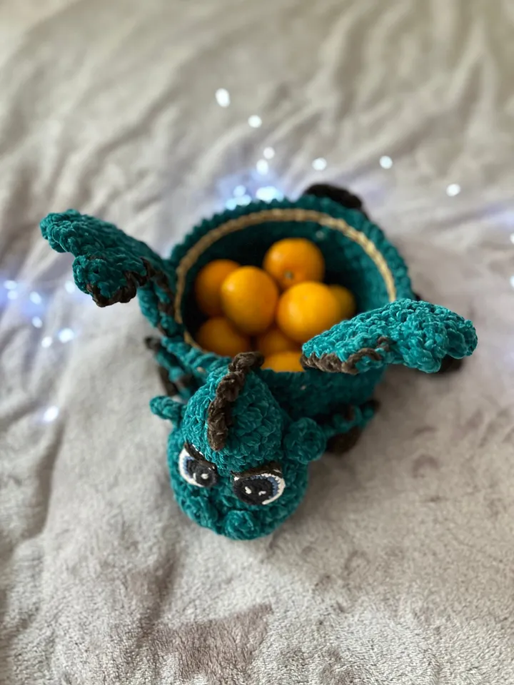 Softy basket dragon, Christmas decor, symbol New Year 2024, gift for lucky, interior ornament, living room storage, eco friendly