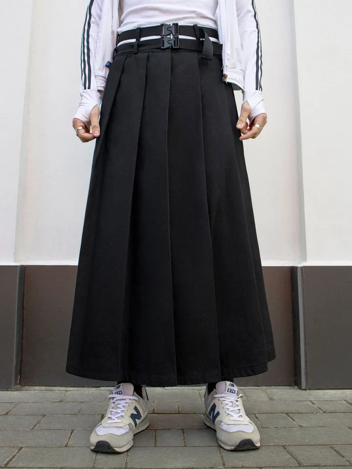 Men's maxi pleated skirt "Extra" with a double belt / not kilt