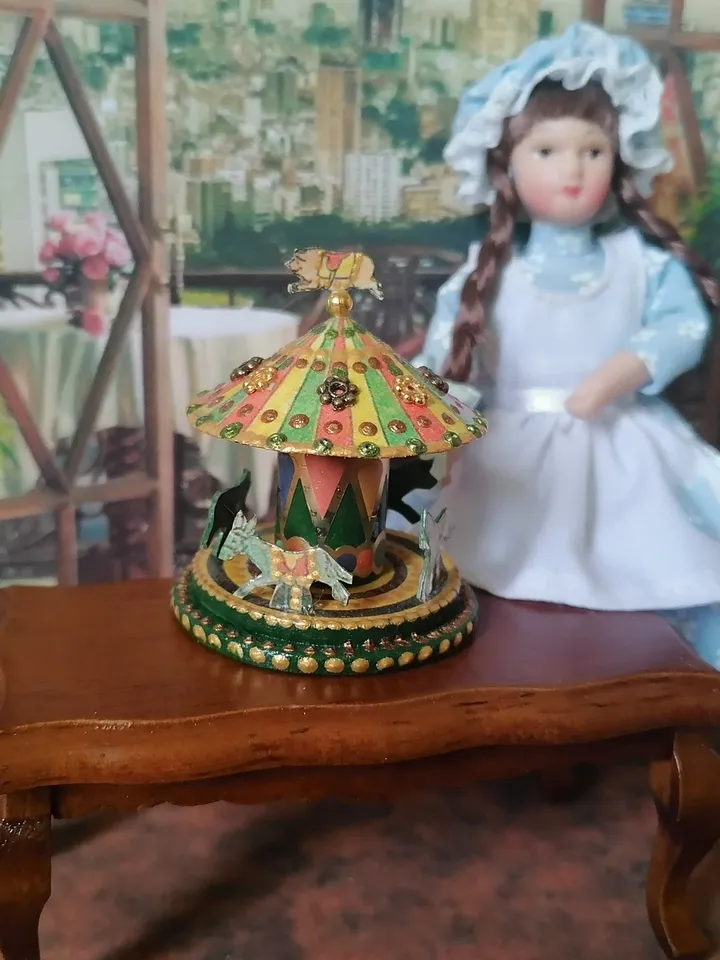 Miniature carousel. Dollhouse miniature.1:12 scale.
