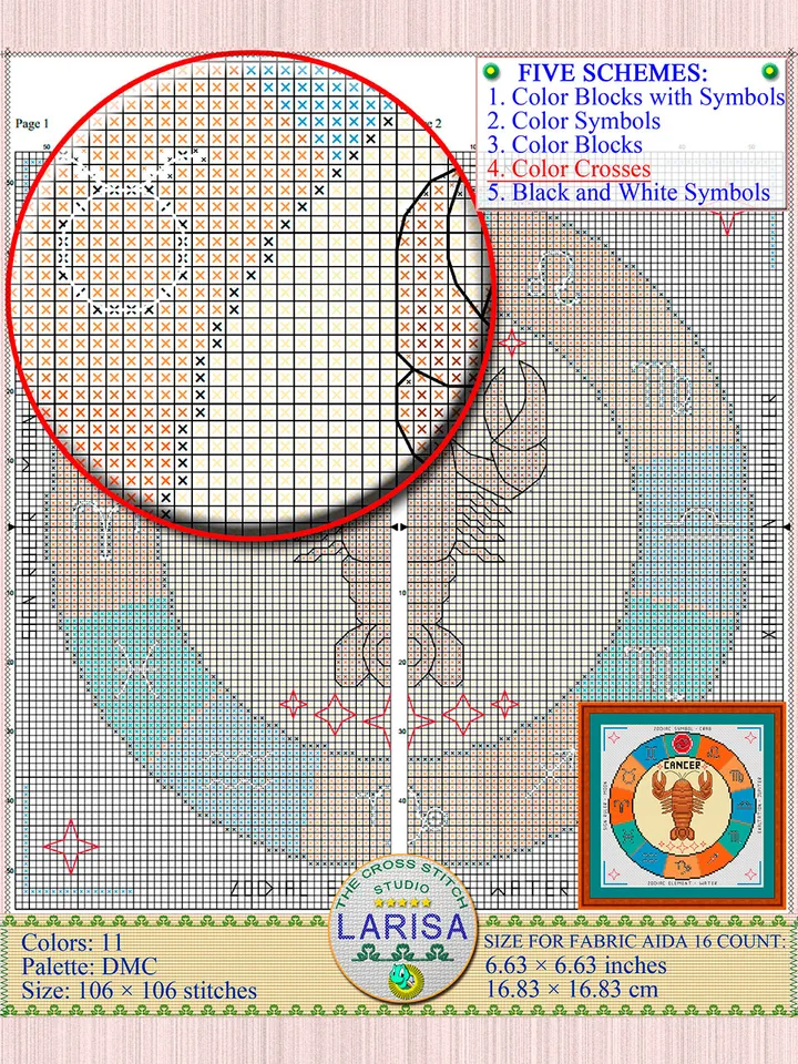 Cancer Cross Stitch Pattern | Cancer Zodiac Sign