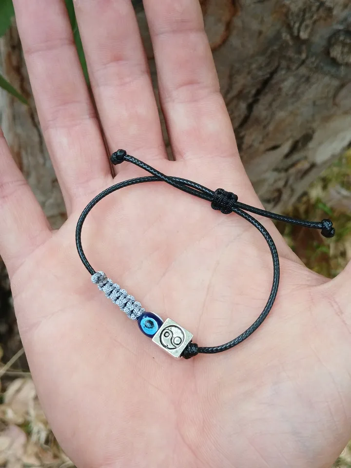Symbol And Evil Eye Bead Men's Bracelet Adjustable Water Resistant