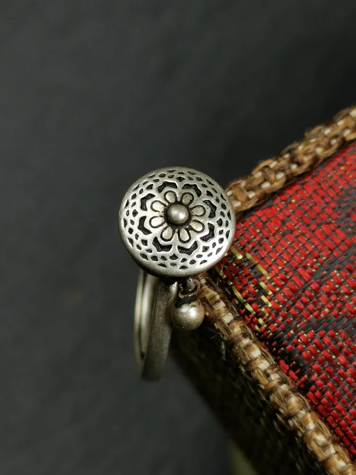 Gandhanra Unique Handcrafted Tibetan Silver Prayer Wheel Ring | Mandala Shape & Om Mantra | Adjustable Size | Protection Jewelry for Women