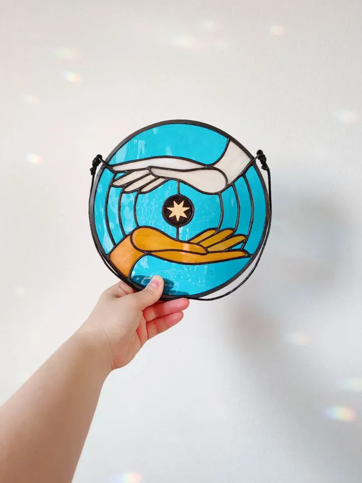 Stained glass window panel, Suncatcher, Glass home decor, Anniversary gift