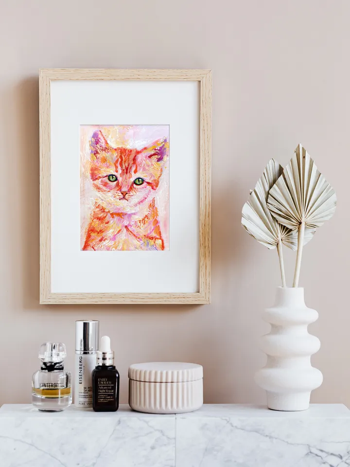 Pink Kitten. Original acrylic painting 6x8"