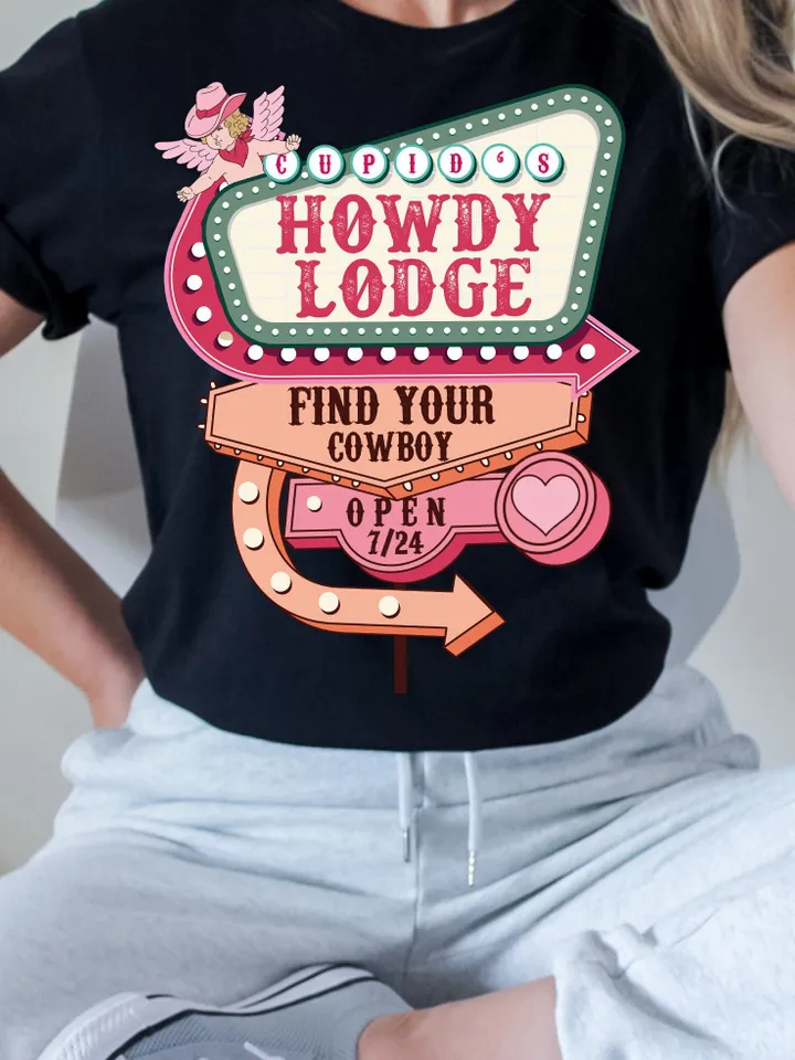 Howdy Cupid's Love Lodge PNG, Retro Valentine's Day PNG, Trendy Valentine's PNG, Western Valentine's Png, Trendy Western Png, Trendy Vday