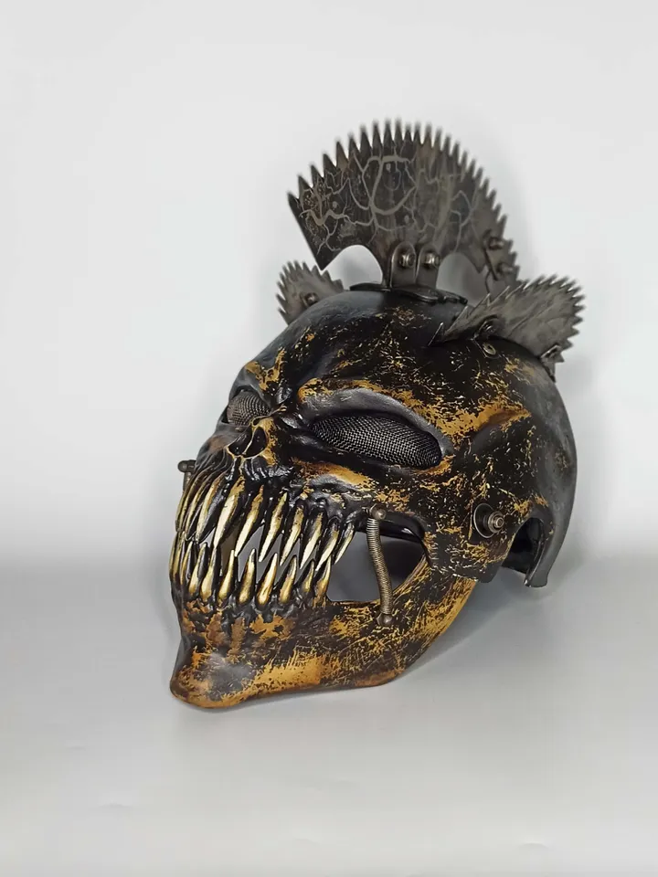 Skull helmet with metal mohawk
