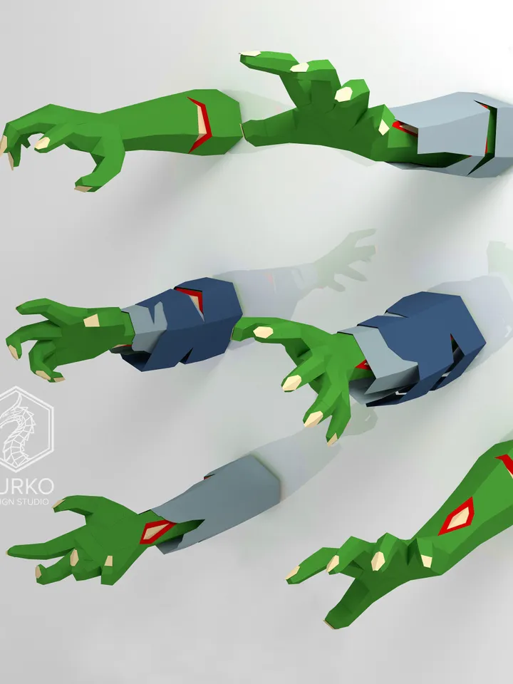 Zombie Hands Papercraft, Digital Template, PDF Download, Gurko, 3D Low Poly, Pepakura, DIY Origami Sculpture, Paper Decor, DIY Gift