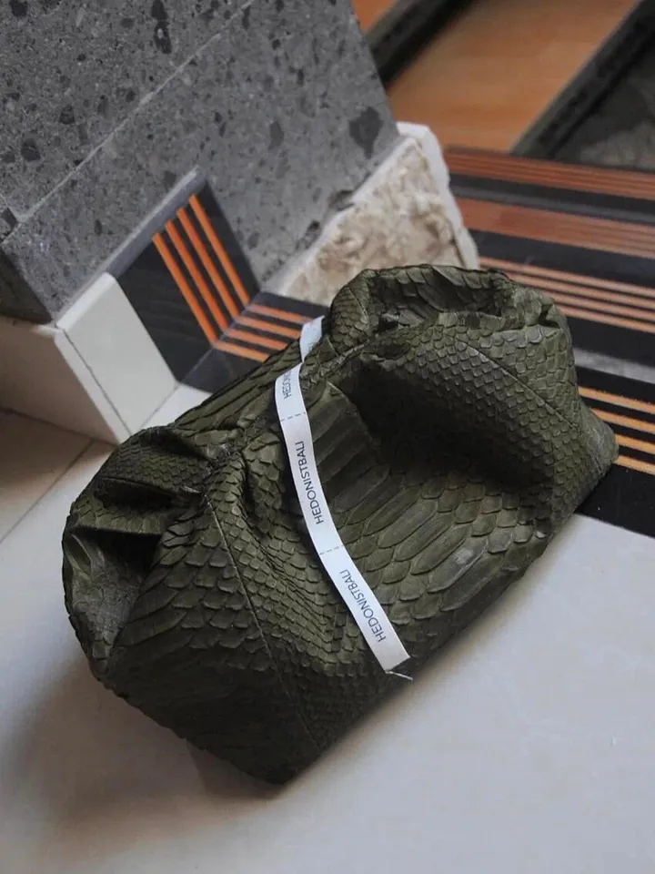 Genuine python skin khaki pouch bag | exotic leather bags | small size soft clutch | green designer bag | gift for her | classy purse