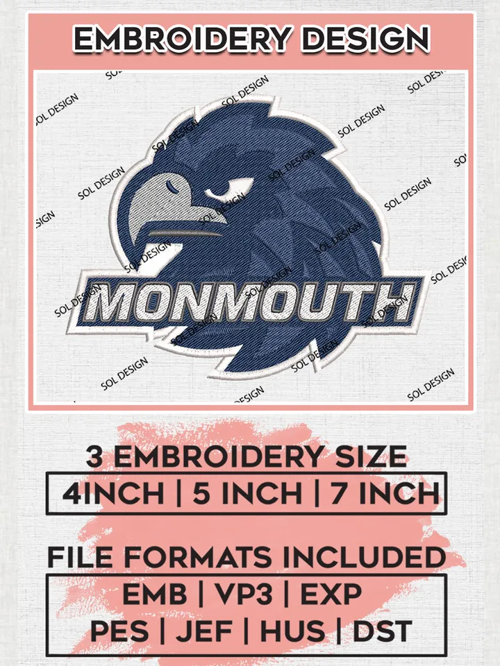 Monmouth Hawks Logo Machine Embroidery Design, NCAA Monmouth Hawks Embroidery Design Design files, NCAA Embroidery Designs, NCAA Machine Embroidery Designs, Digital Download