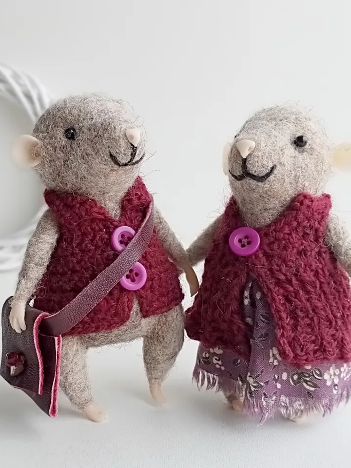 Small mouse family-Collectible mice-Two fluffy rats figurines-Wool mouses-Waldorf needle felted animals-Anniversary gift
