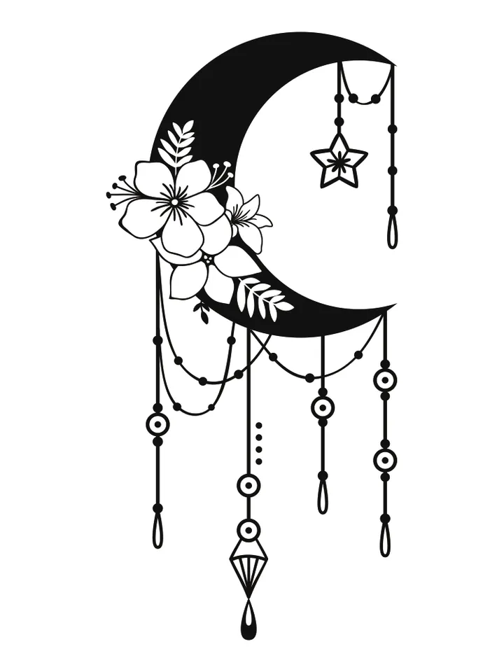 Flower moon svg, Moon Silhouette, Crescent moon svg, Celestial svg, Floral moon phase svg, Dreamcatcher svg