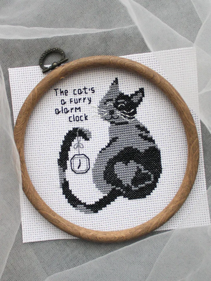 Cross stitch pattern The cat's a furry alarm clock, cross stitch pattern for beginners, cross stitch pattern Cat